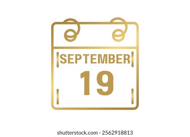 19 September calendar icon text page monthly web design on golden and white background vector, icon, or illustration with the month of September 19