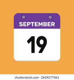 19 de septiembre Diseño web mensual de la página de texto del ícono del calendario.