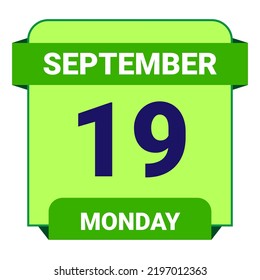 19. September, Montag. Datumsvorlage. Nützliches Design für Kalender- oder Veranstaltungswerbung. EPS10 Datei, Vektorgrafik. 