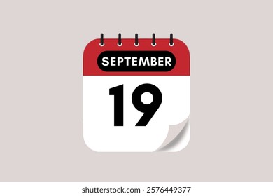 19 September month single day vector, illustration, calendar with rose red, black and off-white color background calendar September 19