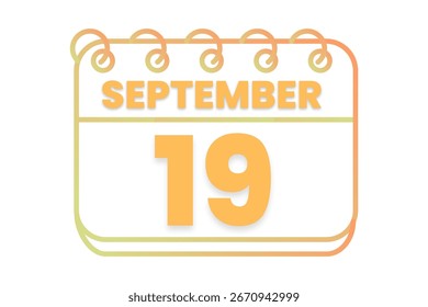 19 September month single day vector, illustration, calendar with orange, yellow, brown and white color background calendar icon of September 19