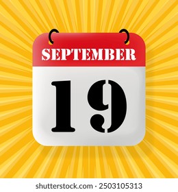 19 de septiembre. Burbuja de discurso con calendario 2024, 2025. Año, mes, día, semana, gestión del tiempo. Concepto de planificación. Ilustración 3D. Estilo de arte Pop. Icono de línea de Vector para negocios y publicidad