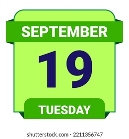 19 de septiembre, martes. Plantilla de fecha. Diseño útil para la promoción de calendarios o eventos. Ilustración vectorial Archivo EPS 10. Aislado sobre fondo blanco.