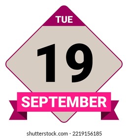 19. September, Dienstag. Datumsvorlage. Nützliches Design für Kalender- oder Veranstaltungswerbung. EPS10 Datei, Vektorgrafik. Einzeln auf weißem Hintergrund.
