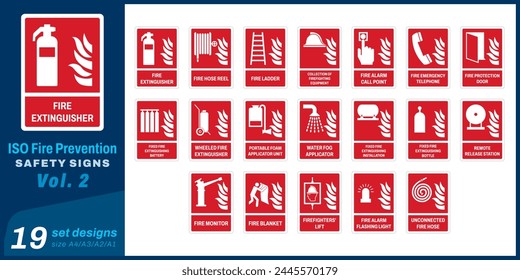 19 set iso fire prevention safety signs size a4,a3,a2,a1