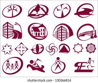  	 19 simple signs on the topic of human, construction, sports, ecology.