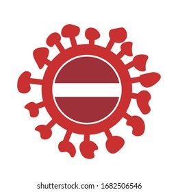 Сovid 19 symbol with flag of Latvia. Vector.