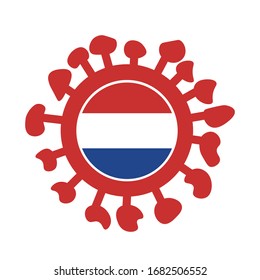 С símbolo ovid 19 con bandera de los Países Bajos. Vector.