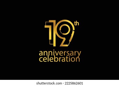 19 year anniversary celebration abstract style logotype. anniversary with purple, yellow, orange color isolated on white background, vector design for celebration vector