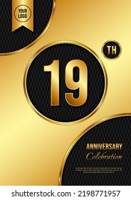 19 Year Anniversary celebration template design. Golden Anniversary, vector illustration.