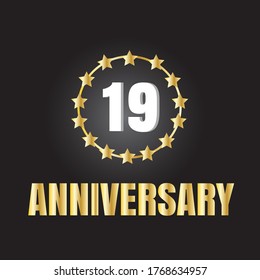 Celebración del aniversario de 19 años, diseño vectorial para celebraciones, tarjetas de invitación y tarjetas de felicitación