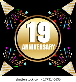 19 year anniversary celebration, vector design for celebrations, invitation cards and greeting cards