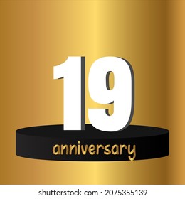 Celebración del aniversario de 19 años, diseño vectorial para celebraciones, tarjetas de invitación y tarjetas de felicitación