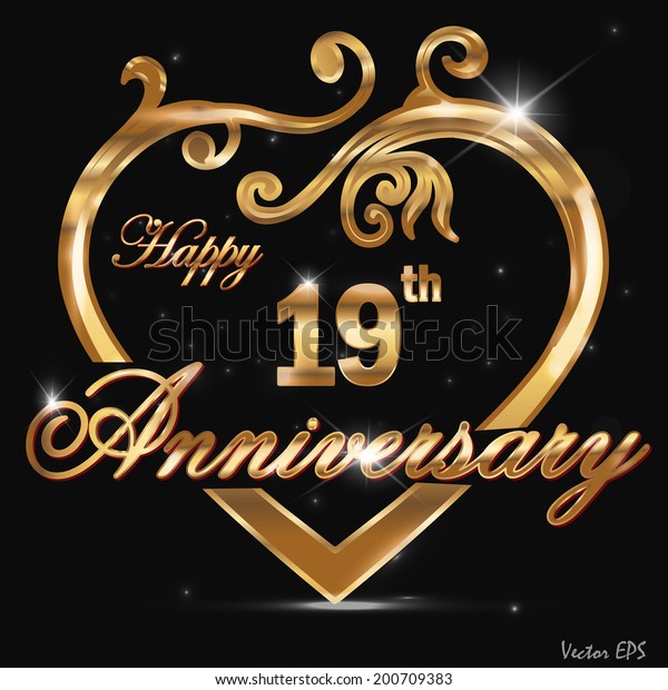 19 Year Anniversary Golden Heart 19th Royalty Free Stock Image