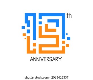 19 year anniversary logo design. Birthday logo with digital or technology concept. Colorful icon