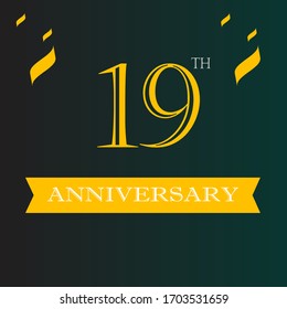 Plantilla de logo para el aniversario de 19 años, etiqueta de icono para el aniversario de 19 años, símbolo de fiesta para el aniversario de 19 años
