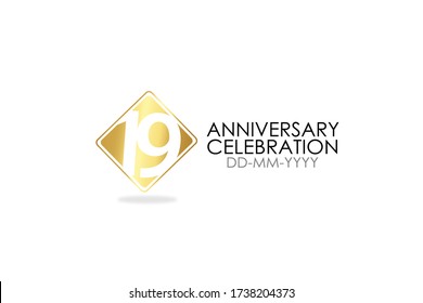 19 year anniversary, minimalist logo years, jubilee, greeting card. Birthday invitation.Sign Flag Gold space vector illustration on white background - Vector