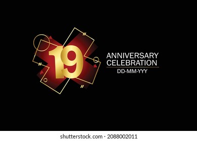 19 year anniversary red color, minimalist logo years, jubilee, greeting card. invitation on Grey background - Vector