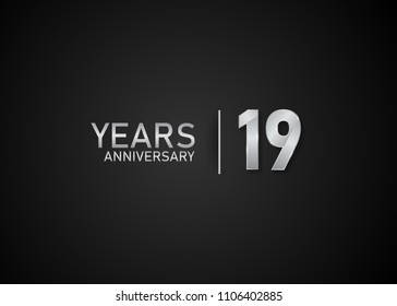19 year anniversary silver design for celebration event isolated on black background 