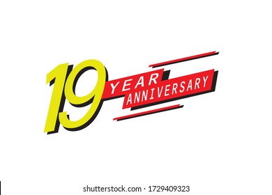 19 year anniversary, Speedy style Yellow color with blue block Ribbon on a white background - vector