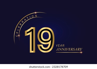 Plantilla de banner vectorial de 19 años.Fondo gráfico del aniversario real azul oscuro.Creciente chispa elegante de brillantes. Plantilla de diseño de abstracto corporativo premium de lujo.Post de forma moderna.