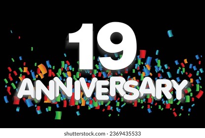 19 year anniversary vector banner template. paper banner with color confetti. Vector illustration.
