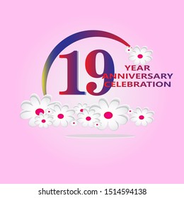 19 Year Anniversary Vector Template Design Illustration