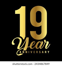 19 Year Anniversary wedding wish lettering text vector illustration.