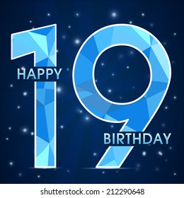 19 year birthday celebration label, 19th anniversary decorative polygon emblem - vector illustration