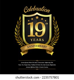 19 year celebration anniversary logo vector isolated on black background