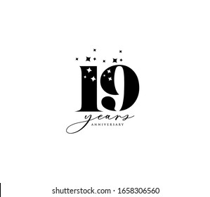 19 years anniversary or birthday celebration design template Vector.