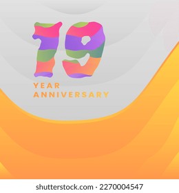 19 Years Anniversary Celebration. Abstract numbers with colorful templates. eps 10.