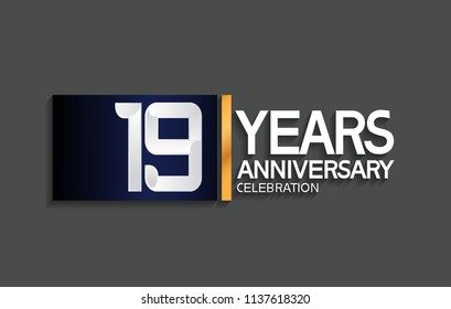 19 years anniversary celebration design with blue square and golden line isolated on gray background 