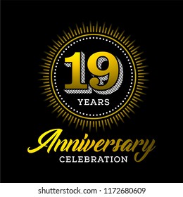 19 years anniversary celebration gold logo