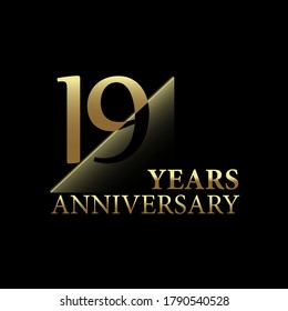 19 years anniversary celebration logo design. gold cut style isolated