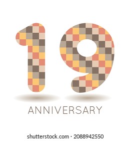 19 years anniversary celebration. Logo  on white background. Vector illustration for invitation card, celebration, greeting card, cover, label, flyer.