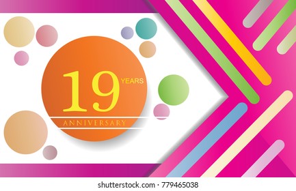 19 Years Anniversary celebration logo, flat design isolated on white background, vector elements for banner, invitation card and birthday party.