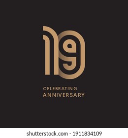 19 years anniversary celebration logotype with modern number gold color for celebration