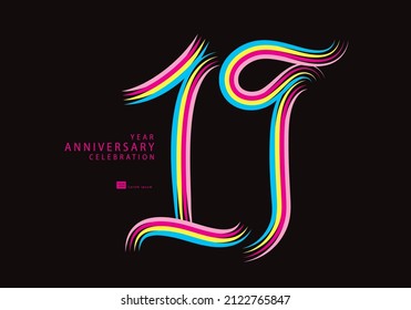 19 years anniversary celebration logotype colorful line vector, 19th birthday logo, 19 number, Banner template, vector design template elements for invitation card and poster, t-shirt design