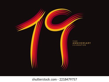 19 years anniversary celebration logotype red line vector, 19th birthday logo, 19 number design, Banner template, logo number elements for invitation card, poster, t-shirt.