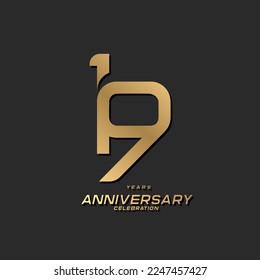 logotipo de celebración de 19 años con número moderno elegante