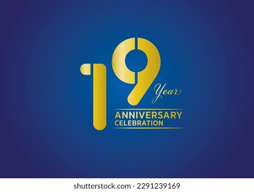 Celebración de 19 años logotipo de color oro vector, logo de 19 años, número 19, banner de año de aniversario, elementos de diseño de aniversario para tarjeta de invitación y afiche. vector de diseño de número