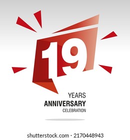 19 Years Anniversary celebration modern origami speech logo icon red white vector