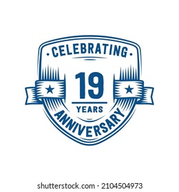 19 years anniversary celebration shield design template. 19th anniversary logo. Vector and illustration.