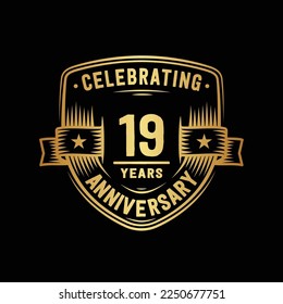 19 years anniversary celebration shield design template. 19th anniversary logo. Vector and illustration.