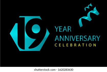 19 Years Anniversary Celebration Vector Template Design Illustration