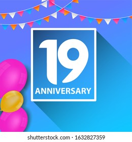 19 Years Anniversary Celebration Vector Template Design Illustration