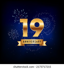 19 Years Anniversary Celebration, Vector Design Illustration Template