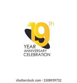 19 years anniversary celebration Yellow Color Design logotype. anniversary logo isolated on White background, vector Horizontal number design for celebration, invitation card, and greeting - Vector