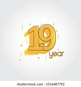 19 years anniversary celebration Yellow Colors Comical Design logotype. anniversary logo isolated on White background, vector Horizontal number design for celebration -vector